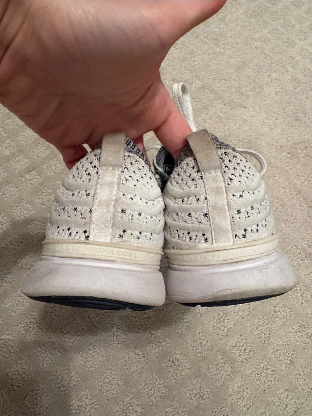 APL Knit Slip-On Sneakers in White and Navy Trim